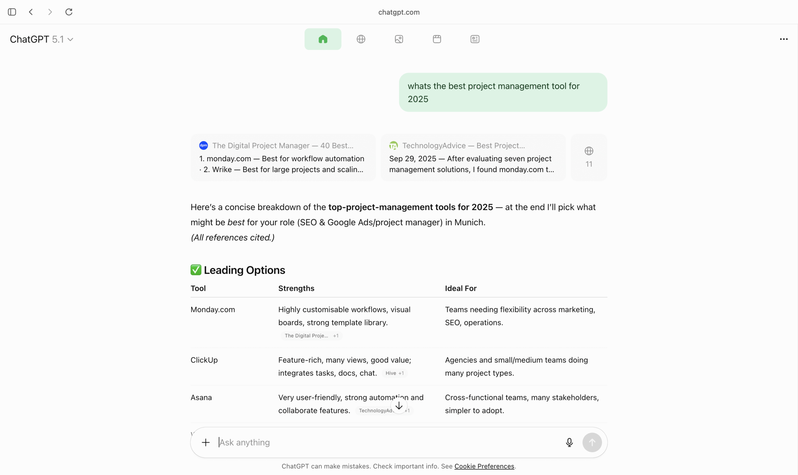 using chatgpt atlas browser to search for best pm tool for 2025